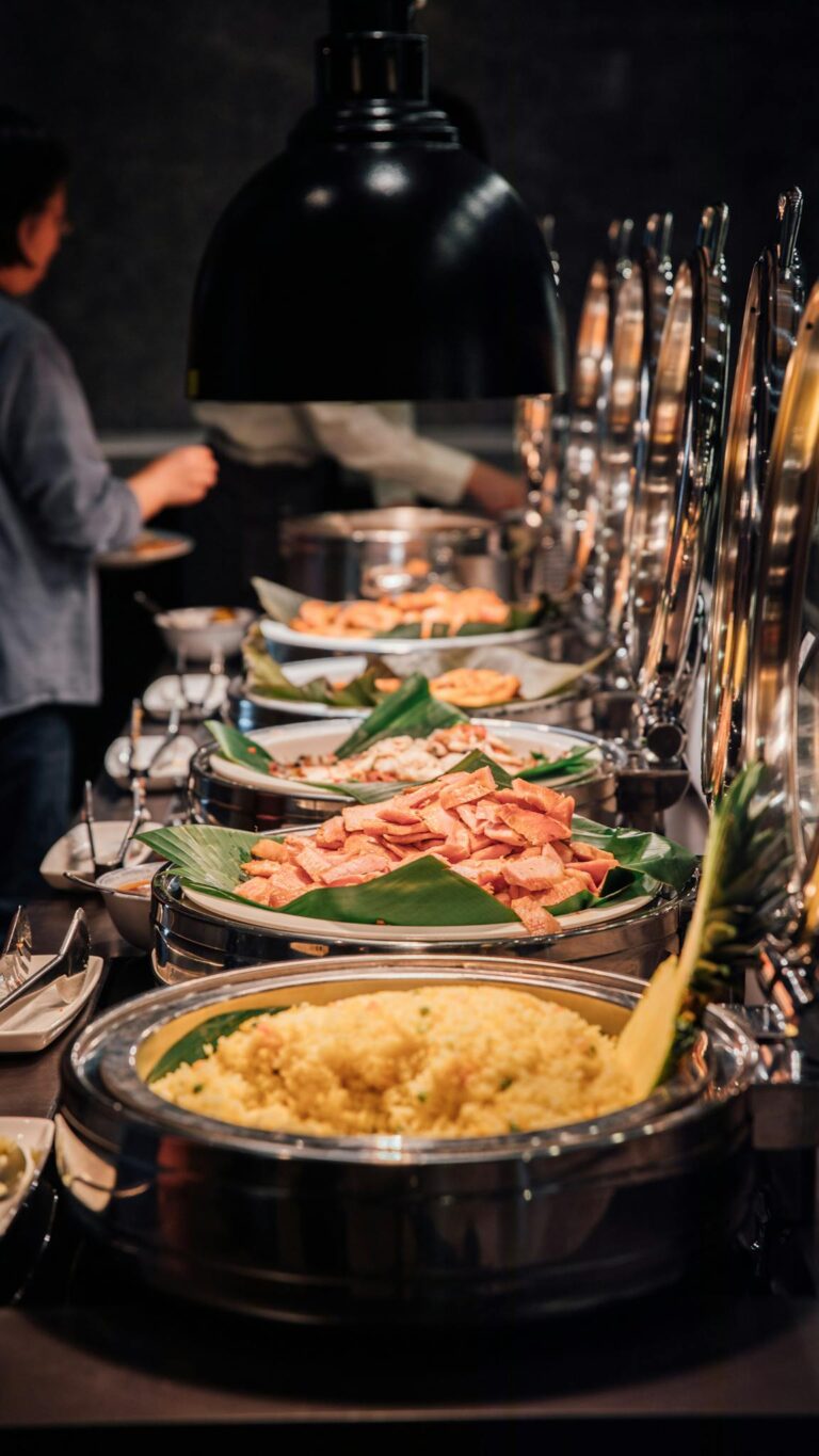 A lavish buffet setup showcasing an array of gourmet dishes elegantly arranged.